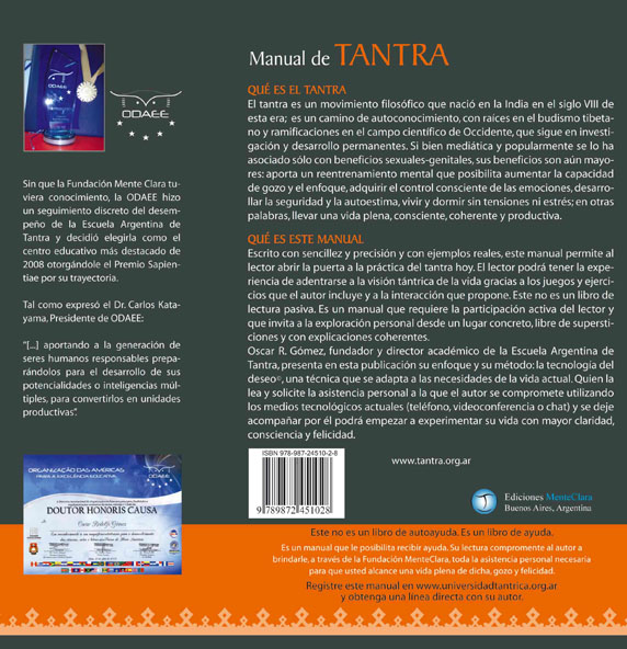 Contratapa  de la tercera edición del  Manual de Tantra de Oscar R. Gómez (Osy)